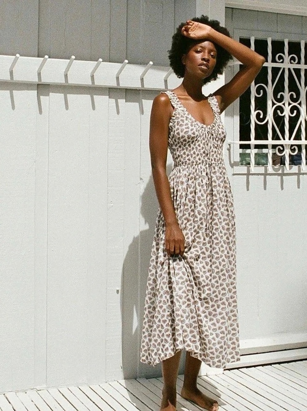DOEN Emmaretta sea salt paisley Floral Midi Dress White & Blue xs